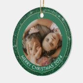 Custom Foto Green Glitzer Frohe Weihnachten Keramik Ornament (Links)