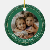 Custom Foto Green Glitzer Frohe Weihnachten Keramik Ornament (Hinten)