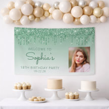 Custom Foto Green Glitzer Tropfen 18. Geburtstag