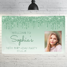 Custom Foto Green Glitzer Tropfen 18. Geburtstag