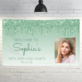 Custom Foto Green Glitzer Tropfen 18. Geburtstag Banner