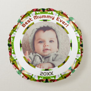 Custom Foto Green Mother's Day Best Mummy Ever Rundes Kissen