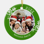 Custom Foto Green Snowflake Keramik Ornament (Vorne)