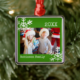 Custom Foto Green Snowflakes Ornament Aus Metall