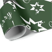 Custom Foto Green White Stars Frohe Weihnachten Geschenkpapier (Rolleneckpunkt)