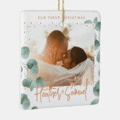 Custom Foto Greenery Merry und Verheiratetes Foto Keramikornament (Rechts)