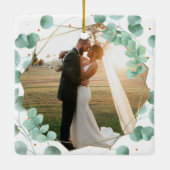 Custom Foto Greenery Merry und Verheiratetes Foto Keramikornament (Rückseite)