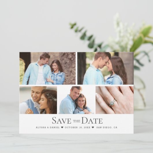 Custom Foto Grid Chic Wedding Save the Date Einladung (Stehend Vorderseite)