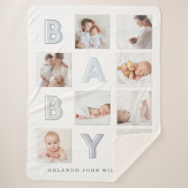 Custom Foto Grid Collage Modern Baby Block Letter Sherpadecke