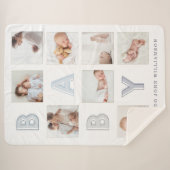 Custom Foto Grid Collage Modern Baby Block Letter Sherpadecke (Vorderseite (Horizontal))
