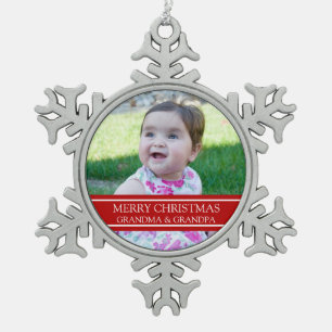 Custom Foto Großeltern Weihnachtsschmuck Schneeflocken Zinn-Ornament
