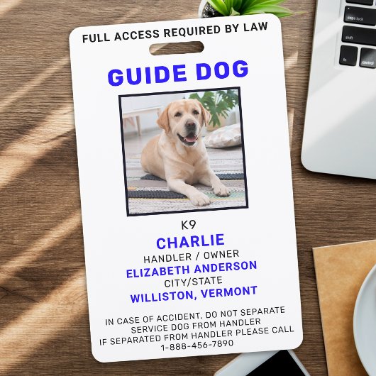 Custom Foto Guide Dog Service Dog ID Badge Ausweis