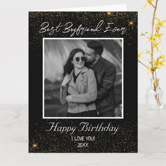 Custom Foto Happy Birthday Best Boyfrien jemals Karte (Gelbe Blume)