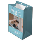 Custom Foto Happy Birthday Mittlere Geschenktüte (Vorderseite Schrägansicht)