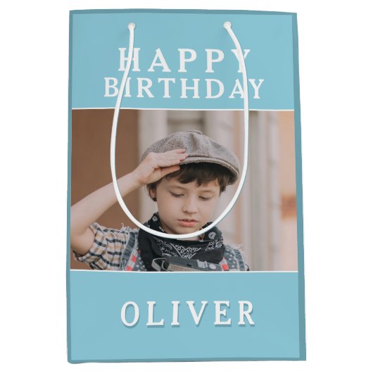 Custom Foto Happy Birthday Mittlere Geschenktüte (Vorderseite)