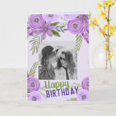 Custom Foto "Happy Birthday" Violet Lavender Karte (Gelbe Blume)