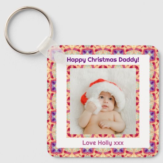 Custom Foto Happy Christmas Jolly Daddy Vater Papa Schlüsselanhänger (Vorderseite)