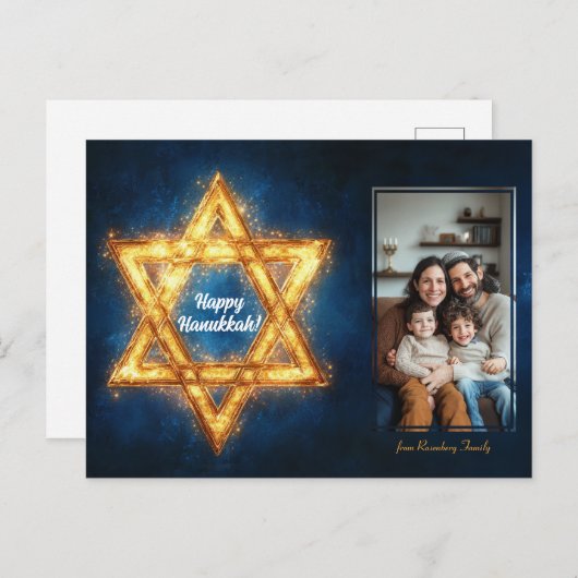 Custom Foto Happy Hanukkah ✡️, Star von David Postkarte (Vorne/Hinten)