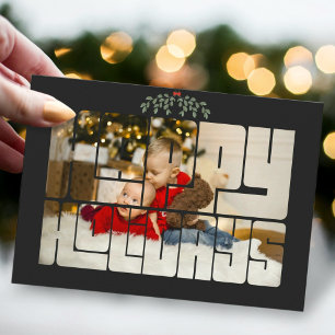 Custom Foto Happy Holidays Text Schwarz Weihnachte Feiertagskarte