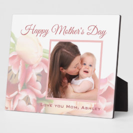 Custom Foto Happy Mother's Day Peach Floral Fotoplatte