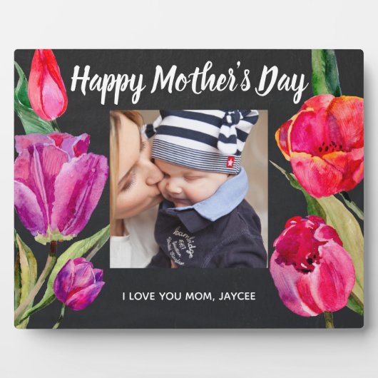 Custom Foto Happy Mother's Day Tulip Florals Fotoplatte (Vorderseite)