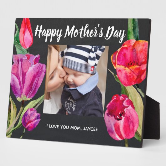 Custom Foto Happy Mother's Day Tulip Florals Fotoplatte (Seite)