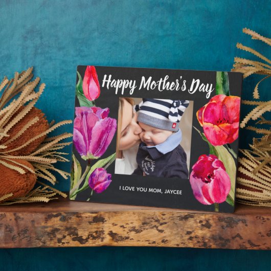 Custom Foto Happy Mother's Day Tulip Florals Fotoplatte (Seite)