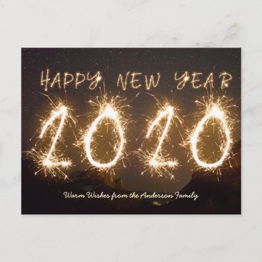 Custom Foto Happy New Year 2020 Firework Sparkler Postkarte (Vorderseite)