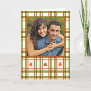 Custom Foto Happy Thanksgiving, Leaf auf Kariert Feiertagskarte