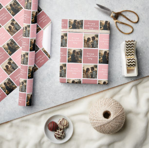 Custom Foto Happy Valentine's Day Pink Muster Geschenkpapier