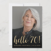 Custom Foto Hello 70 Seventieth Birthday Party Einladung (Vorderseite)