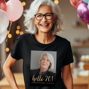 Custom Foto Hello 70 Seventieth Birthday Party T-Shirt
