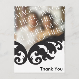 Custom Foto Hochzeit Danke Schwarz-weiß Damask Postkarte