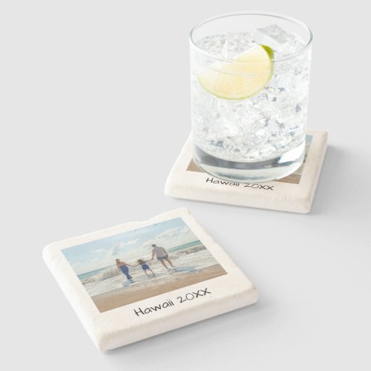 Custom Foto Holiday Reisen Erinnerungen Personalis Steinuntersetzer (Seitenansicht)