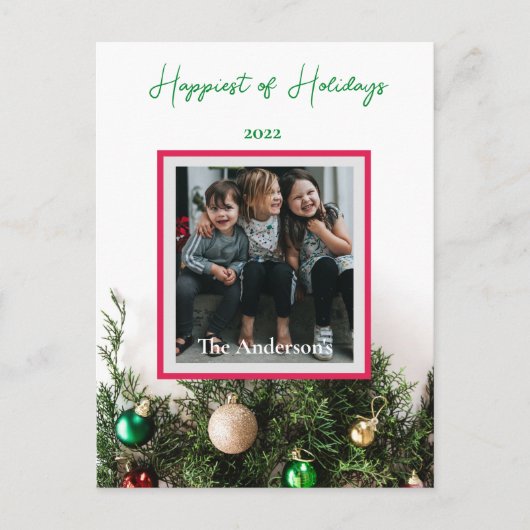 Custom Foto Holidays Ornaments Pine Postkarte (Vorderseite)