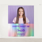 Custom Foto holografische Sweet 16 Party willkomme Wandteppich (Vorderseite)