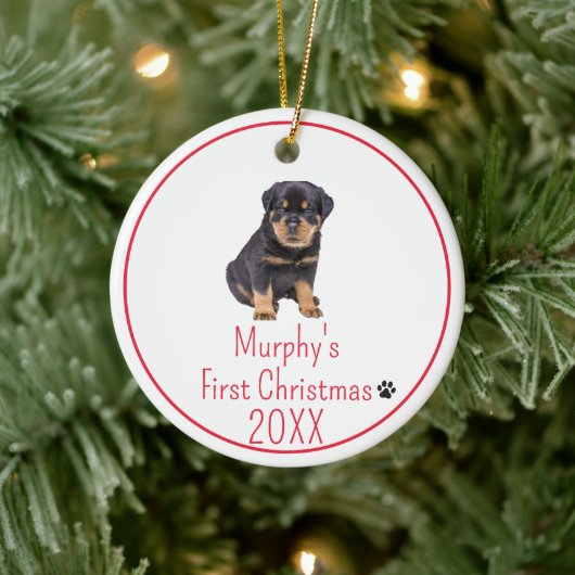 Custom Foto Hunde Erste Weihnachten 20XX Keramik Ornament (Baum)