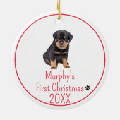Custom Foto Hunde Erste Weihnachten 20XX Keramik Ornament (Hinten)