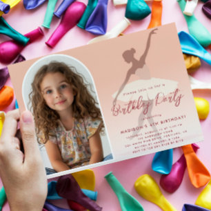 Custom Foto I Pink Silhouette Ballerina Geburtstag Einladung