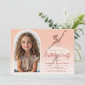 Custom Foto I Pink Silhouette Ballerina Geburtstag Einladung (Stehend Vorderseite)