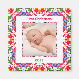 Custom Foto Jolly Happy Baby's First Christmas Magnet
