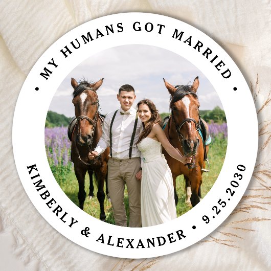 Custom Foto Just Married Personalisiert Wedding Runder Aufkleber