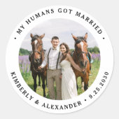 Custom Foto Just Married Personalisiert Wedding Runder Aufkleber (Vorderseite)