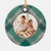 Custom Foto Kariert Green Elegante Weihnachtsfeier Keramik Ornament (Vorne)