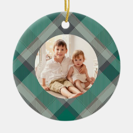 Custom Foto Kariert Green Elegante Weihnachtsfeier Keramik Ornament (Vorne)