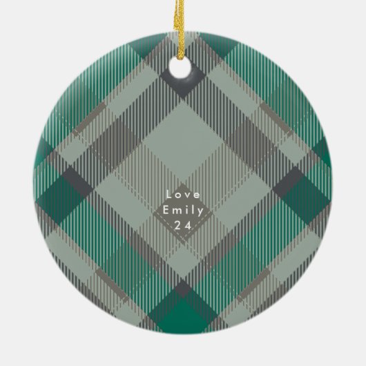 Custom Foto Kariert Green Elegante Weihnachtsfeier Keramik Ornament (Hinten)