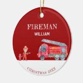 Custom Foto Keepake Fireman Weihnachts-Feuerwagen Keramik Ornament (Links)