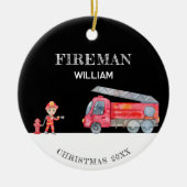 Custom Foto Keepake Fireman Weihnachts-Feuerwagen Keramik Ornament (Vorne)