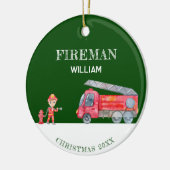 Custom Foto Keepake Fireman Weihnachts-Feuerwagen Keramik Ornament (Links)