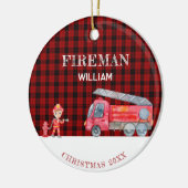 Custom Foto Keepake Fireman Weihnachts-Feuerwagen Keramik Ornament (Links)